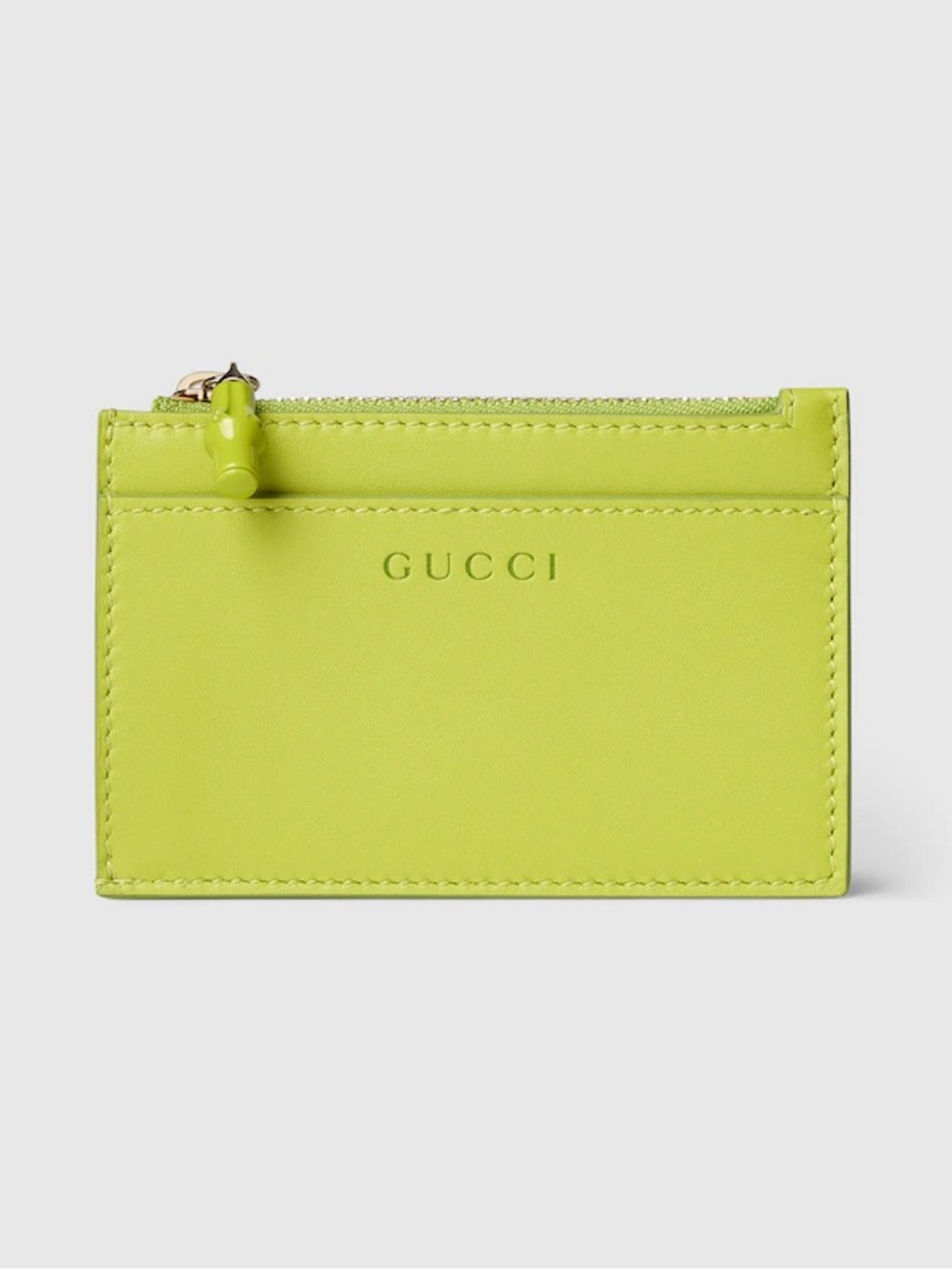 Gucci Logo Zip Case Leather Card Holder Bright Green Bamboo BNIB Made in Italy